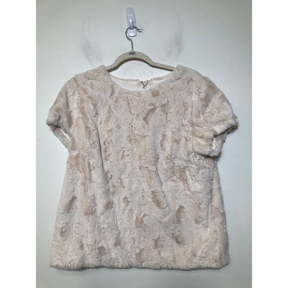 Anthropologie Cream Faux Fur Short Sleeve Top Sz L - Picture 1 of 2